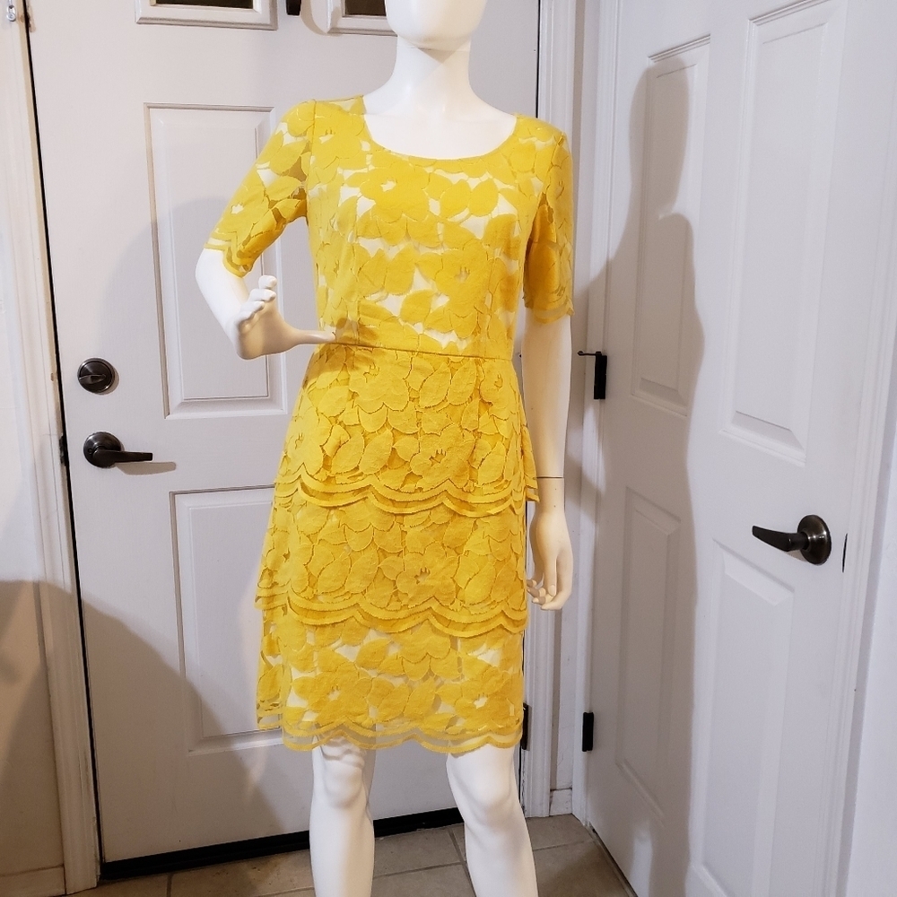 Antonio Melani Yellow Floral Lace Dress Size 4